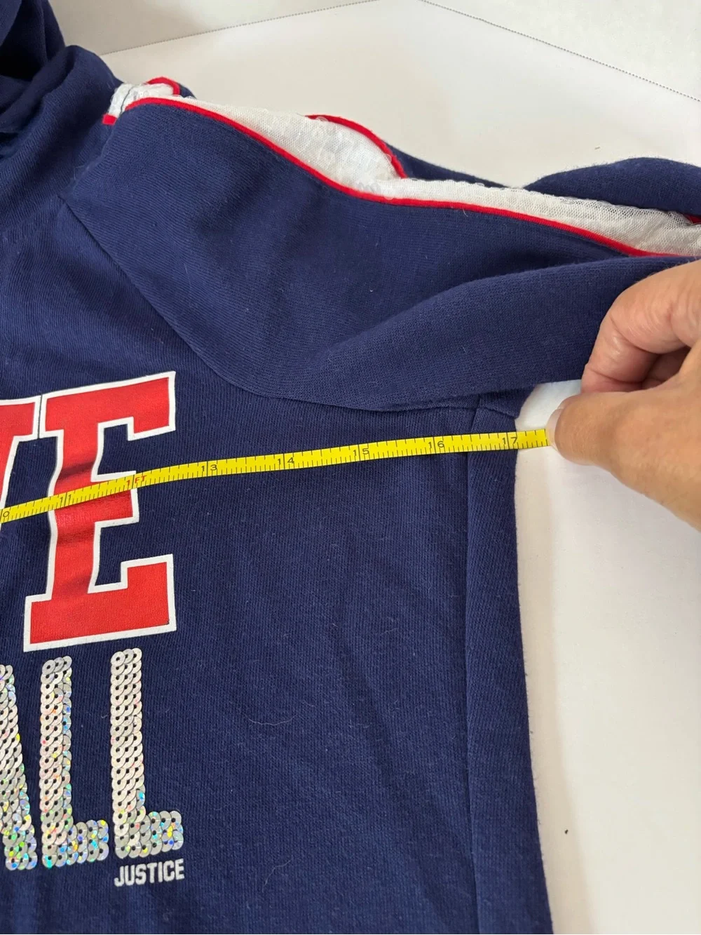 Justice Navy Hoodie with Red & Silver Softball Graphic